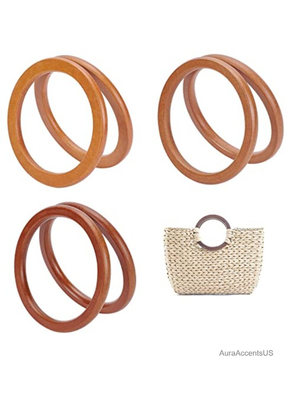 6pc Wooden Round Purse Handle Set Decorative Bag Handle Replacements for DIY